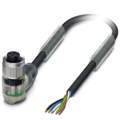 Phoenix Contact M12 Cordset; SAC-5P-10.0-PUR/M12FR-3L; Female Right Angle; 5-Pin; 5-Wire; 10m PUR Cable; w/ LEDs